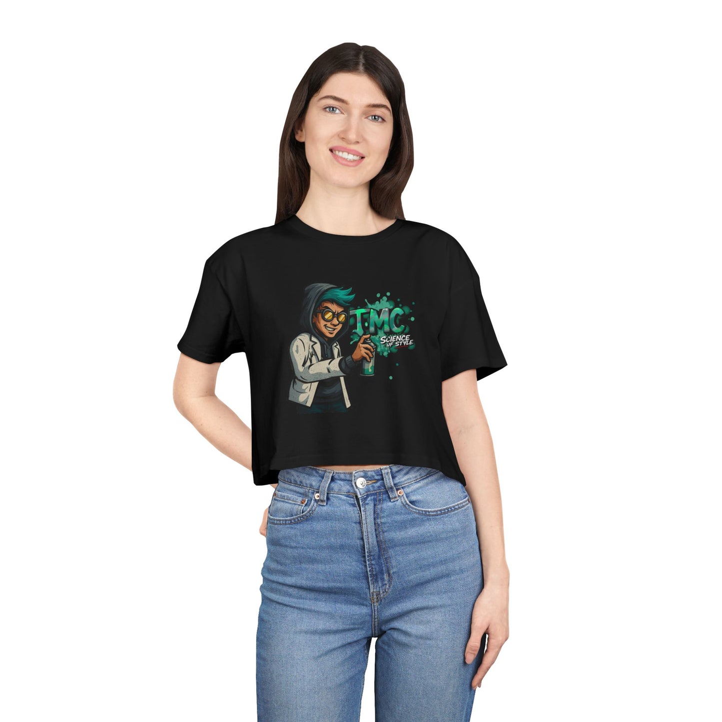 Crop Tee - Cartoon Style Scientist Graffiti Wall Logo Design