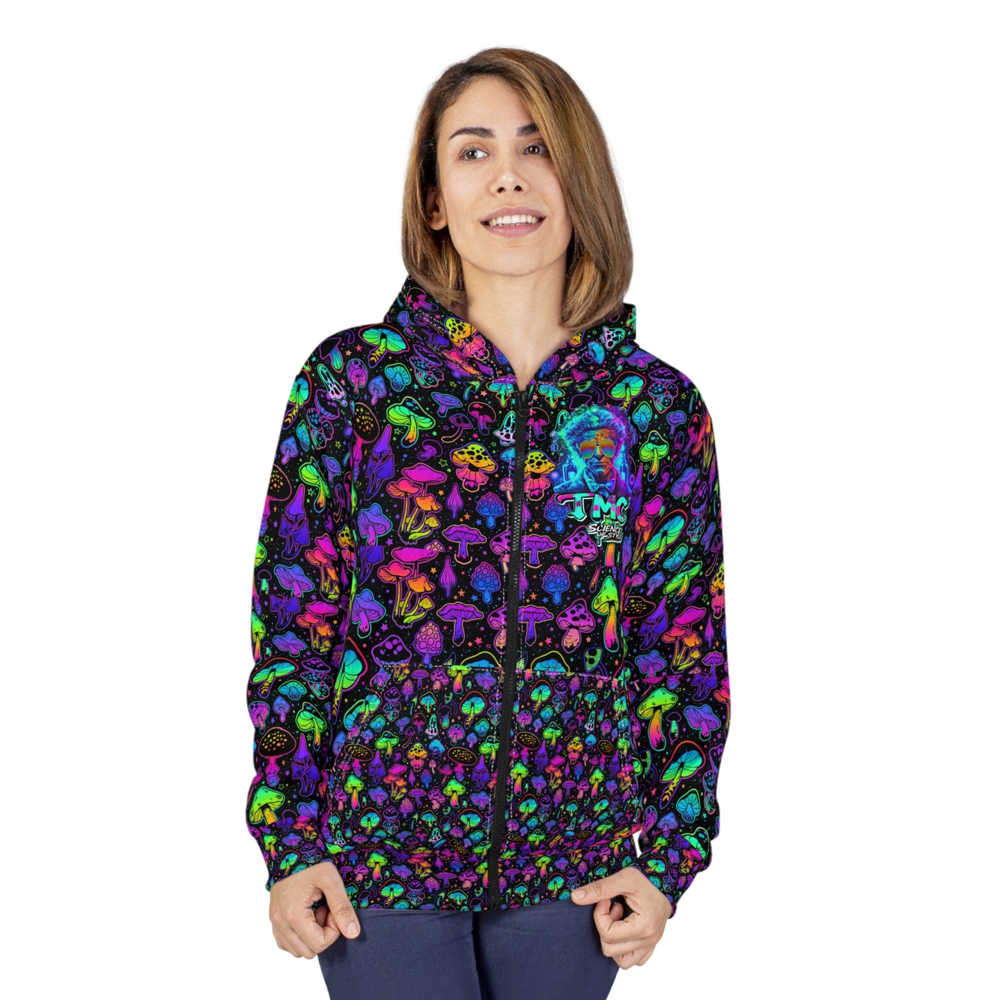 Psychedelic Mushroom Zip Hoodie - Mad Scientist Genius Design