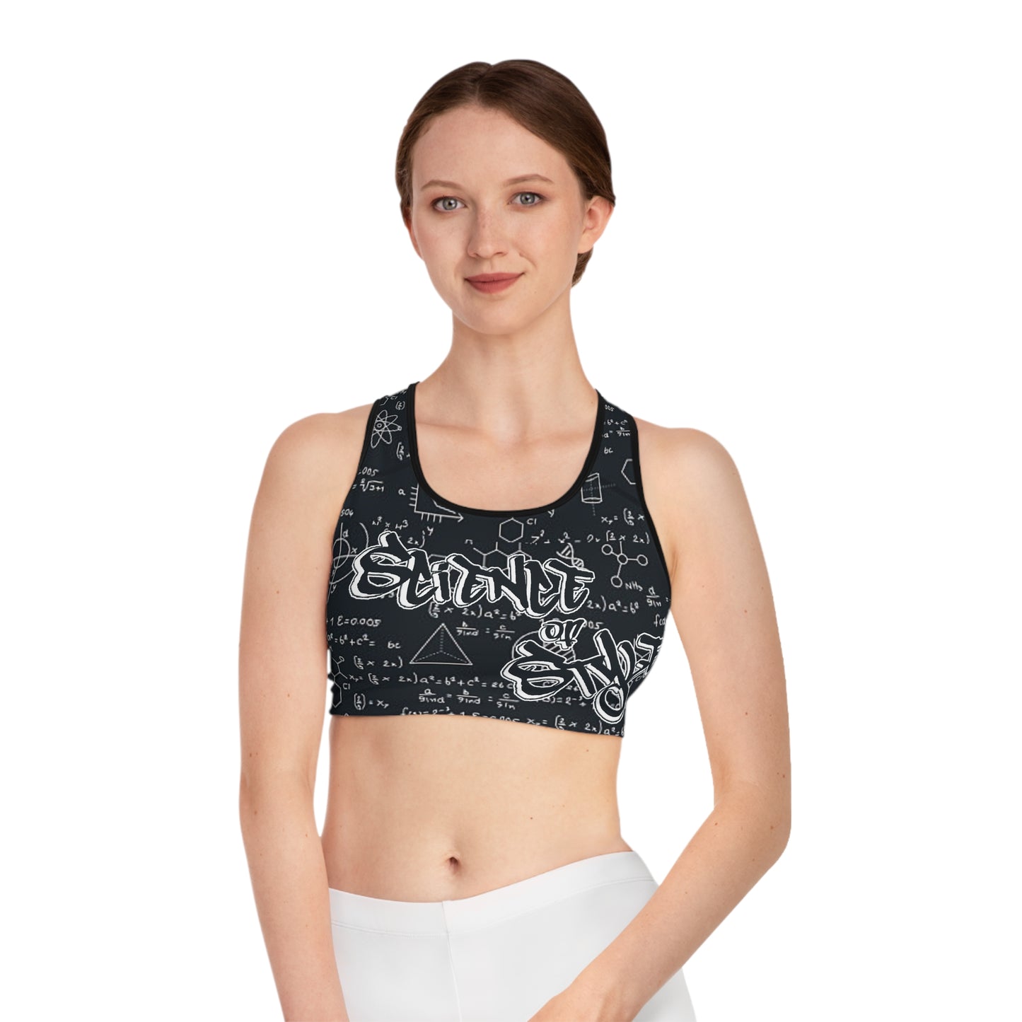 Scientist of Style Sports Bra with All Over Print Equations