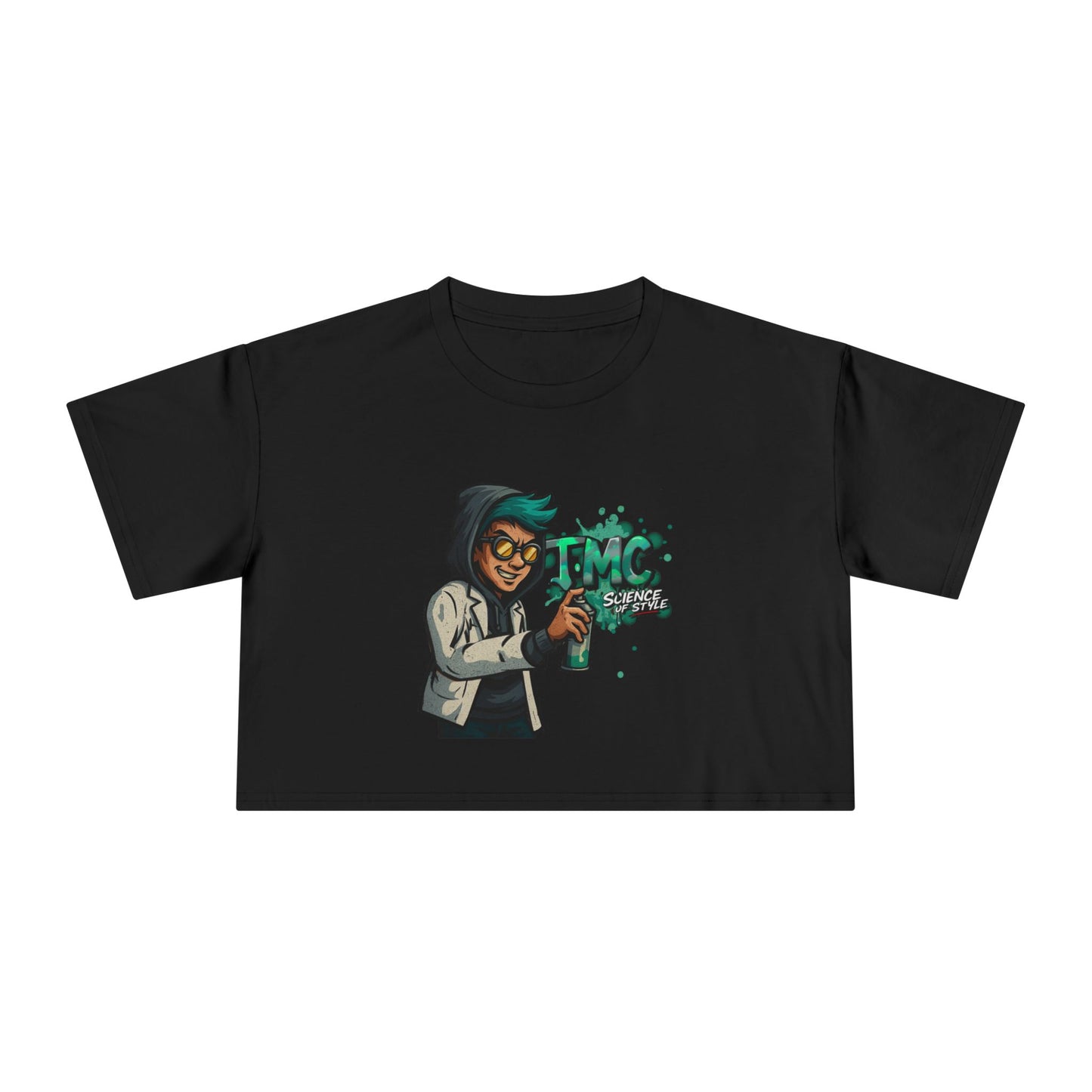 Crop Tee - Cartoon Style Scientist Graffiti Wall Logo Design