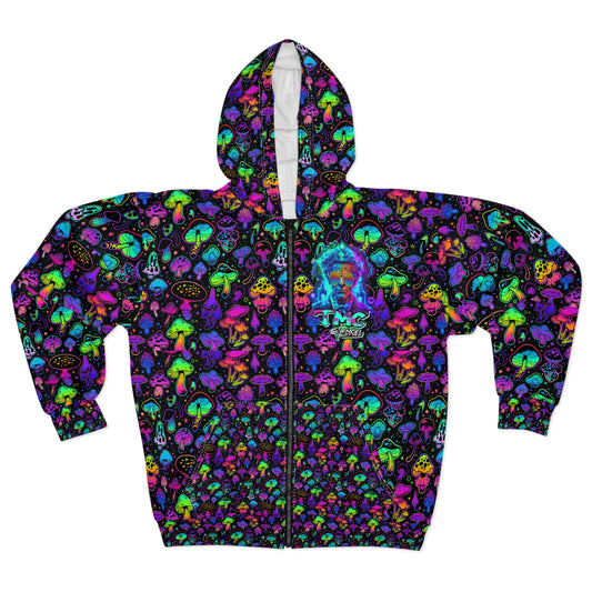 Psychedelic Mushroom Zip Hoodie - Mad Scientist Genius Design