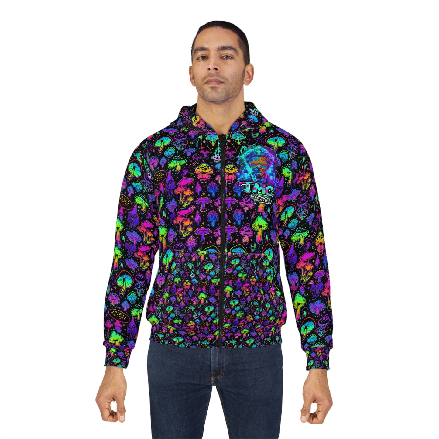 Psychedelic Mushroom Zip Hoodie - Mad Scientist Genius Design